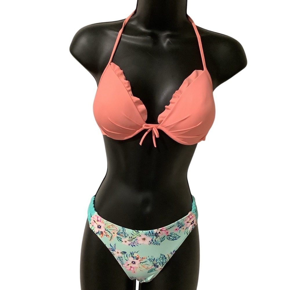 Victoria's Secret & Zumiez Trillium Peach, Aqua Floral Bikini WORN ONCE